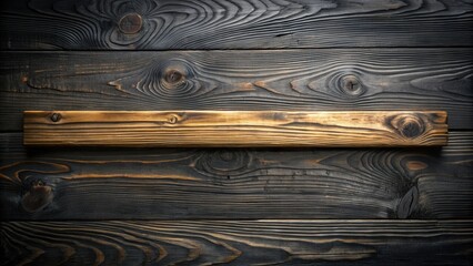Poster - A rustic wooden plank set against a backdrop of dark, weathered wood. The plank offers a contrasting texture and color, ideal for displaying text or showcasing a product.
