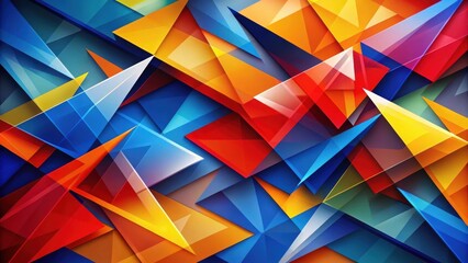 Poster - An abstract design featuring a vibrant blend of bold blue, orange, and red triangular shapes, creating a dynamic and visually captivating composition.