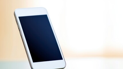 Poster - A sleek smartphone rests on a surface, showcasing its minimalist design with a blank screen, set against a softly blurred background.