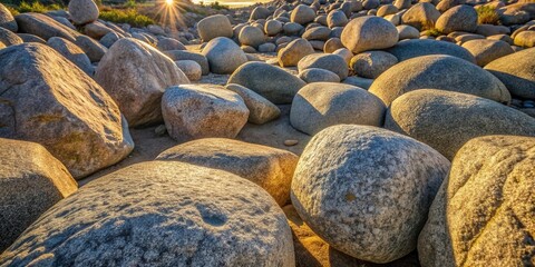 Poster - Golden sunlight illuminates the surface of smooth, weathered rocks, creating a captivating display of nature's artistry.