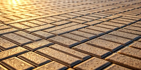 Poster - A Close-Up Perspective of a Pavement's Interlocking Rectangular Tiles Bathed in the Warm Glow of the Setting Sun