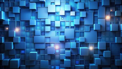 Poster - A digital mosaic of cobalt blue cubes with an ethereal glow in the background, creating a captivating and abstract pattern.