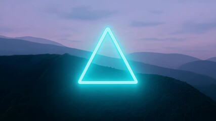 Aufkleber - Mountain silhouette illuminated by neon triangle at twilight in a serene landscape