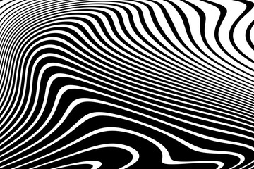 Wall Mural - wavy lines op art pattern with 3d illusion effect. black and white texture. abstract halftone backgr