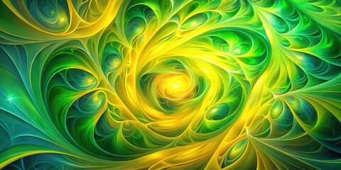 Poster - A Swirling Abstract Artwork of Intertwined Yellow and Green Lines, Forming a Captivating Pattern with a Glowing Center
