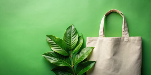 Aufkleber - A white tote bag against a vibrant green backdrop, embellished with the natural beauty of lush green leaves.
