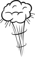 Poster - cartoon explosion smoke cloud expanding and swirling downwards, featuring a hand drawn black and whi