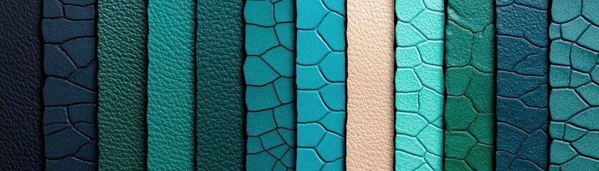 Poster - Colorful textured strips showcasing various tones of teal and green patterns.