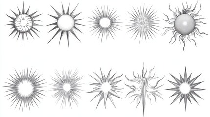 Poster - Abstract sun burst collection - hand drawn sunshine lines set. Sunshine and sunburst radial shape, star line burst, vector illustration, Sunburst gold vintage explosion. Handdrawn vector Design.