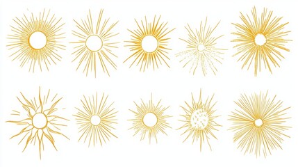 Poster - Abstract sun burst collection - hand drawn sunshine lines set. Sunshine and sunburst radial shape, star line burst, vector illustration, Sunburst gold vintage explosion. Handdrawn vector Design.