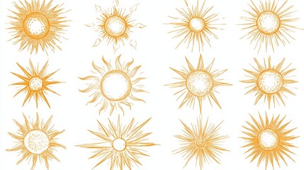 Poster - Abstract sun burst collection - hand drawn sunshine lines set. Sunshine and sunburst radial shape, star line burst, vector illustration, Sunburst gold vintage explosion. Handdrawn vector Design.