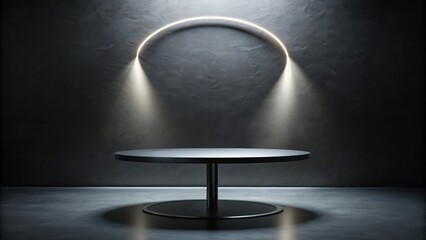 Poster - Minimalist Display Platform with Circular Light and Dark Concrete Background