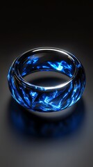 Wall Mural - Wedding ring with blue crystals on a dark background, closeup