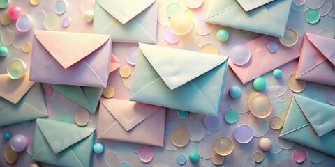 Poster - Pastel Envelopes and Shimmering Circles A Minimalist Composition of Soft Colors and Geometric Shapes