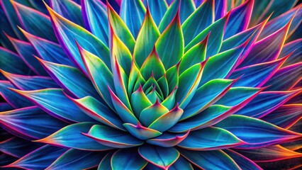 Poster - Agave plant with vibrant blue leaves and colorful edges showcasing the beauty of nature's intricate patterns