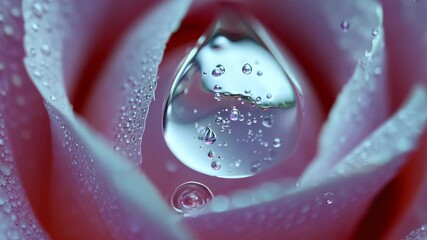 Poster - Close-up view of water droplets on pink rose petals revealing intricate details of nature's beauty