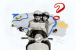 © deagreez - Composite trend artwork sketch image 3D photo collage of young couple lady man ride motorbike hold map location loss summer vacation