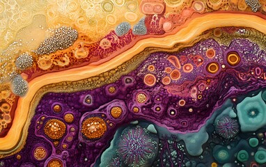 Poster - An abstract representation featuring vibrant colors and intriguing patterns that resemble geological formations, perfect for artistic design and creative projects.