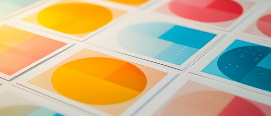 Poster - This image features a vibrant composition of colored shapes on paper, showcasing a playful arrangement of circles and squares that evokes creativity and modern design.