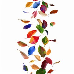 Poster - Colorful autumn leaves falling against a white background, creating a vibrant and dynamic seasonal image