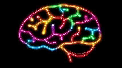 Poster - Vibrant Neon Brain Neural Network Connections Illustration