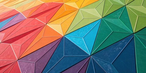 Poster - A kaleidoscope of colors arranged in a geometric pattern of triangles, creating a vibrant and abstract design.