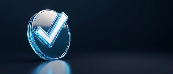Poster - Checklist and decision making. 3D blue checkmark icon on a dark background symbolizing approval or confirmation.