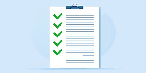 Poster - Checklist and decision making. Checklist with green checkmarks on a clipboard against a light blue background.