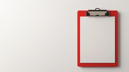 Poster - Checklist and decision making. Blank clipboard with a red frame on a neutral background.