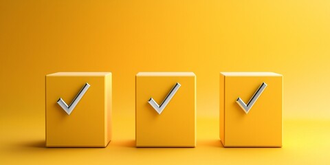 Poster - Checklist and decision making. Three yellow checkboxes on a vibrant yellow background symbolize approval and completion.