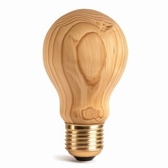 Poster - Light bulb made of wood standing on a white background, representing eco friendly solutions and innovative thinking for a sustainable future
