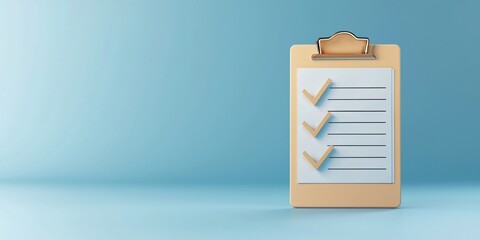 Poster - Checklist and decision making. Clipboard with a checklist on a soft blue background for organization and task management.
