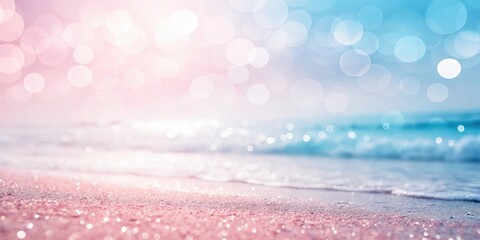 Poster - A Dreamy Seascape with a Blurred Background of Glowing Light Circles and a Close-up View of Sparkling Sand