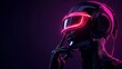© DIAHIMAGESNEW - Futuristic woman wearing VR headset, neon glow.