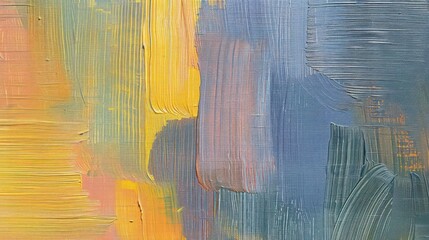 Poster - Abstract painting with vibrant brushstrokes in yellow, orange, and blue hues.