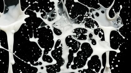 Poster - Dynamic white milk splashes create captivating patterns against a dark background