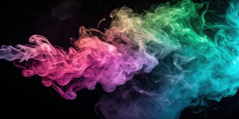 Poster - Abstract Swirling Smoke in Vibrant Hues of Pink, Green, and Blue on a Black Background