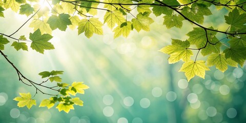 Poster - Sunlight filtering through a canopy of lush green leaves, casting a warm glow on the forest floor