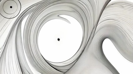 Poster - Abstract black and white swirl with circular elements and depth conveyed through smooth lines and shapes