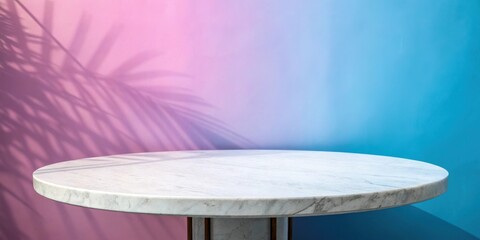 Fototapete - A Marble Tabletop with a Soft Gradient Wall Behind, Featuring a Palm Leaf Shadow