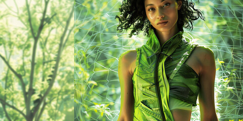 Woman in Lime Green Sleeveless Vest Against Green Foliage