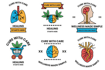Wall Mural - set of illustrations in the concept of clinics and pharmacies in line style