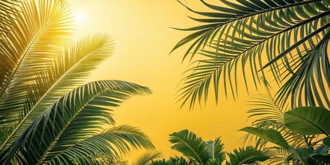 Poster - Palm Fronds Against a Golden Sky, a Minimalistic Tropical Scene
