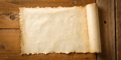 Aufkleber - A vintage parchment scroll unfurling on a rustic wooden surface, revealing a blank canvas for storytelling and imagination.