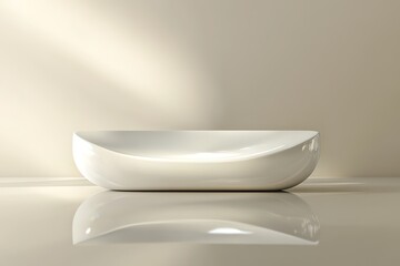 Poster - glossy white podium with rounded edges placed on smooth reflective floor