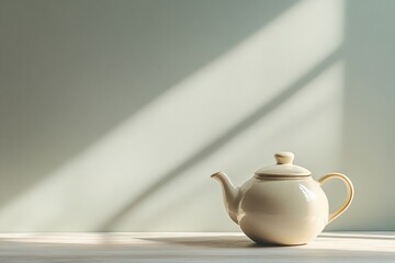 Poster - polished ceramic teapot with minimalist design resting on clean wooden surface