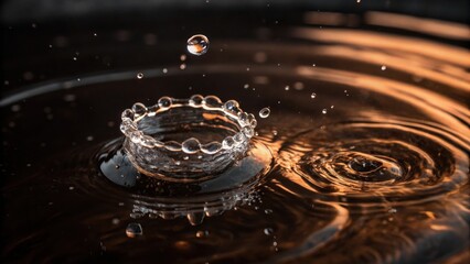 Aufkleber - A single water droplet creates a delicate crown as it impacts the surface, leaving behind ripples and a fleeting moment of beauty.