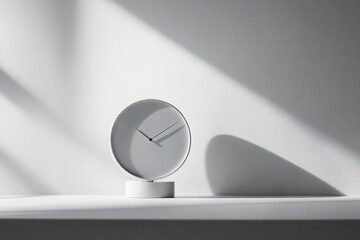 Poster - sleek alarm clock standing against clean white background with soft shadows