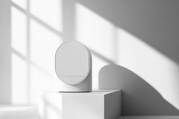 Poster - sleek alarm clock standing against clean white background with soft shadows