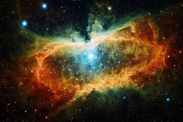 stunning view of colorful galactic nebula with stars forming within it featuring ample room for headlines or descriptive